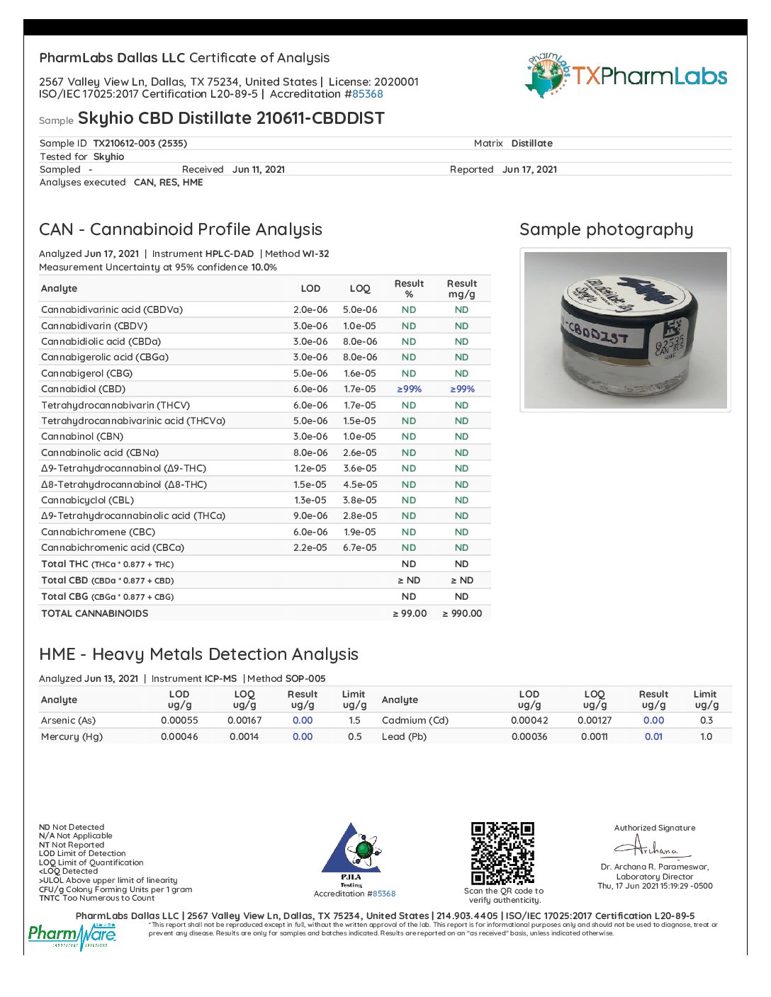CBD Distillate - Broad Spectrum - Our broad spectrum CBD distillate is an extremely high-purity amber oil that contains 85-95 percent CBD as well as other minor cannabinoids like CBC, CBG, and CBDv with no detectable amounts of Delta 9 THC. It is extracted from USA grown hemp and typically arrives crystallized due to its high CBD content.