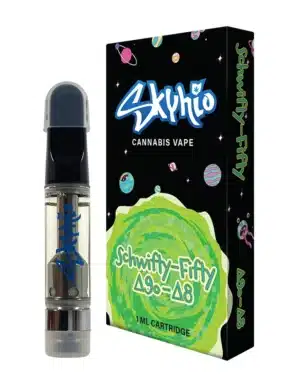 Schwifty Fifty Blend - Delta 9o : Delta 8 - 1ml Vape Cartridge - It's time to get schwifty in here! Say hello to Skyhio's newest spin on your favorite cannabinoids, the Schwifty Fifty Blends. With a balanced blend of Delta 9o and Delta 8, this vape cartridge will leave you feeling out of this world.


 	Long lasting and highly potent
 	Potent, broad-spectrum 95% D9o & D8 oil + 5% terpenes
 	1ml ceramic core vape cartridge
 	Derived from USA-grown hemp
 	2018 Farm Bill Compliant: <0.3% Delta 9 THC

NOTE: These carts hold 1.25ml and are filled to a full 1ml. The extra space allows for less clogging and better performance.