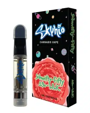Schwifty Fifty Blend - Delta 9o : HHC - 1ml Vape Cartridge - It's time to get schwifty in here! Say hello to Skyhio's newest spin on your favorite cannabinoids, the Schwifty Fifty Blends. With a balanced blend of Delta 9o and HHC, this vape cartridge will leave you feeling out of this world.


 	Long lasting and highly potent
 	Potent, broad-spectrum 95% D9o & HHC oil + 5% terpenes
 	1ml ceramic core vape cartridge
 	Derived from USA-grown hemp
 	2018 Farm Bill Compliant: <0.3% Delta 9 THC

NOTE: These carts hold 1.25ml and are filled to a full 1ml. The extra space allows for less clogging and better performance.