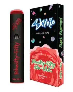 Schwifty Fifty Blend - Delta 9o : HHC - 2ml Disposable Vape - It's time to get schwifty in here! Say hello to Skyhio's newest spin on your favorite cannabinoids, the Schwifty Fifty Blends. With a balanced blend of Delta 9o and HHC, this 2ml disposable will leave you feeling out of this world.


 	Long lasting and highly potent
 	Potent Broad Spectrum 95% D9o & HHC oil + 5% terpenes
 	2ml disposable ceramic core vape
 	Derived from USA-grown hemp
 	2018 Farm Bill Compliant: <0.3% Delta 9 THC