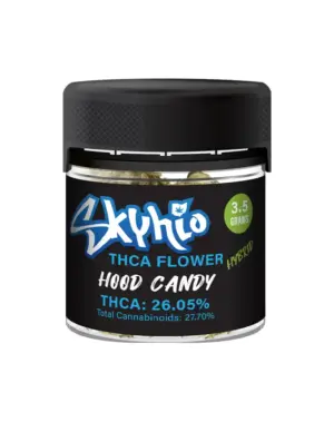 THCA Flower - Hood Candy - 3.5g - Hood Candy is an indica-dominant hybrid strain that offers a delightful blend of euphoria and relaxation. Its sweet, fruity flavors with hints of grape and berry make for a joyous experience.
Genetics: Runtz x Why U Gelly
Strain: Hybrid
Effects: Euphoric, Relaxing, Uplifting
Flavors: Sweet, Fruit, Grape, Berry
THCA Content: 26.05%